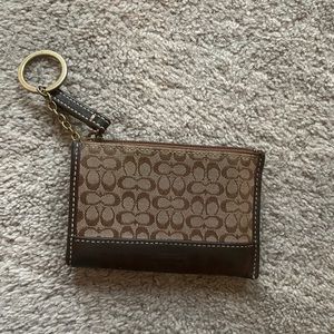 Coach Signature Beige Brown Small Coin Keychain Wallet